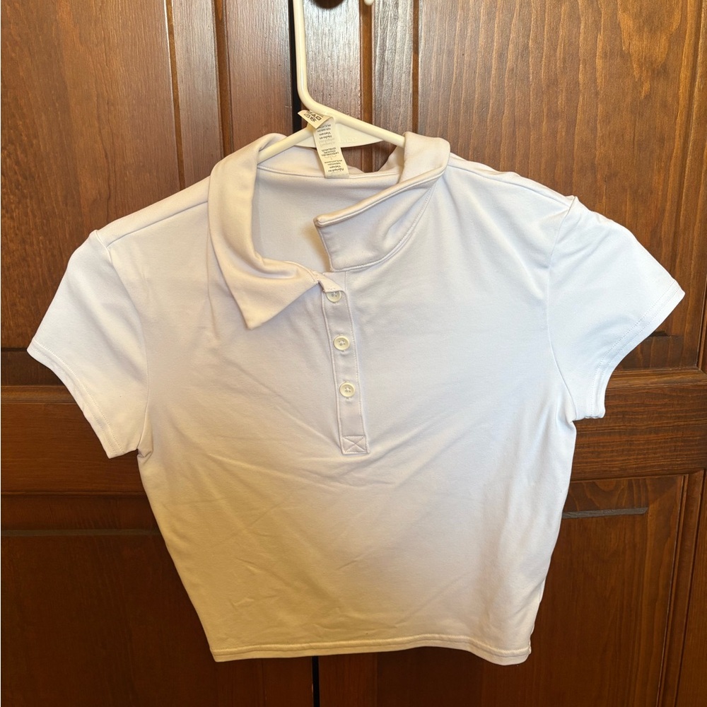 Alo Yoga Cropped White Polo Shirt (Never Worn)